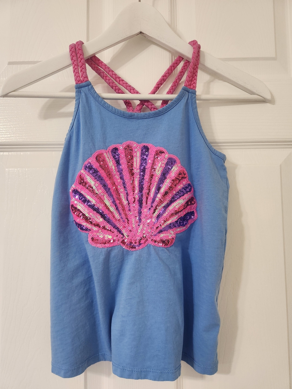Tommy Bahama Girls Light Blue Tank with Pink Sequin Shell Girls 10-12 Lg